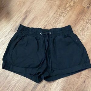 Black Linen Pull on Shorts